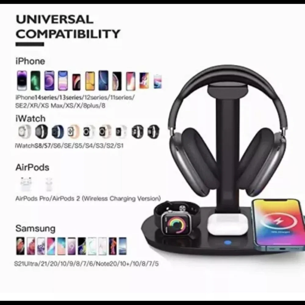 Headphone Stand with 15w Wireless Charger Suguder 4 in 1 Qi Charging Station ...